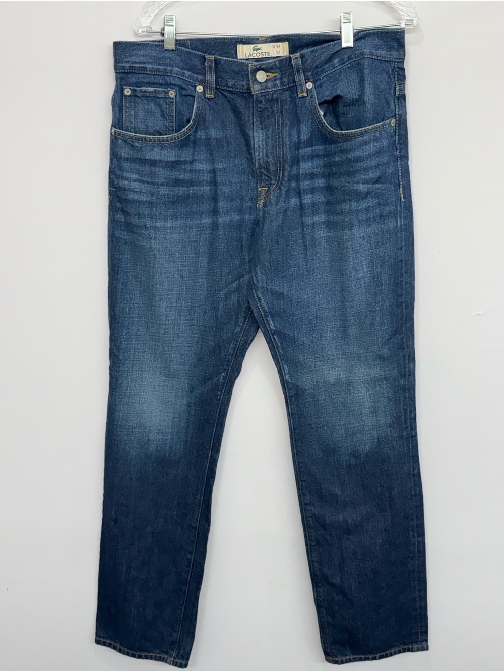 Lacoste Mens Straight Leg Jeans Dark Wash Blue Denim Size US 34x32